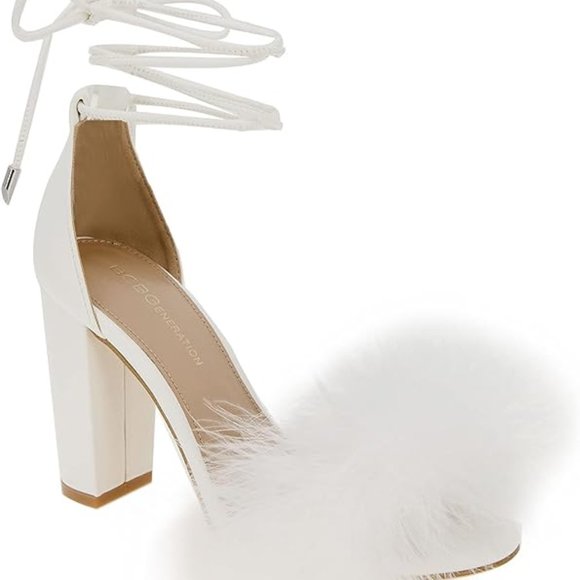 BCBG White Fuzzy Heel - Picture 1 of 2